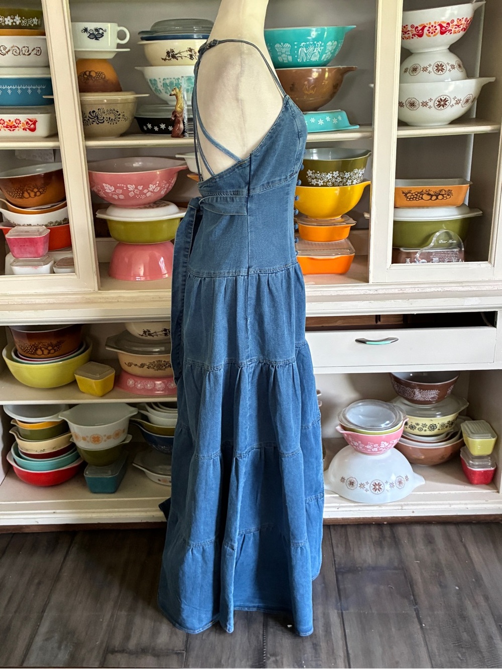 Denim Western Tiered Maxi Dress - Size Medium - Picture 8 of 13